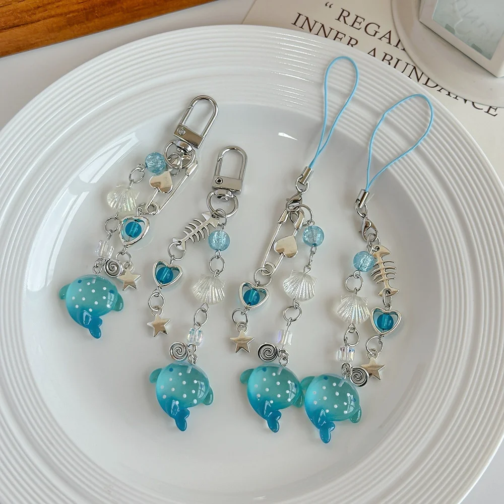 

Брелок в стиле Ins с имитацией морской акулы, уникальная цепочка для телефона Y2K с бусинами, подвеска-рыбка, подарок для девочек, украшение для сумки