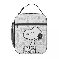 Custom Snoopy On Black White Comics Disney Thermal Insulated Lunch Bag Peanuts Portable Lunch Box Picnic Storage Food Tote Bags