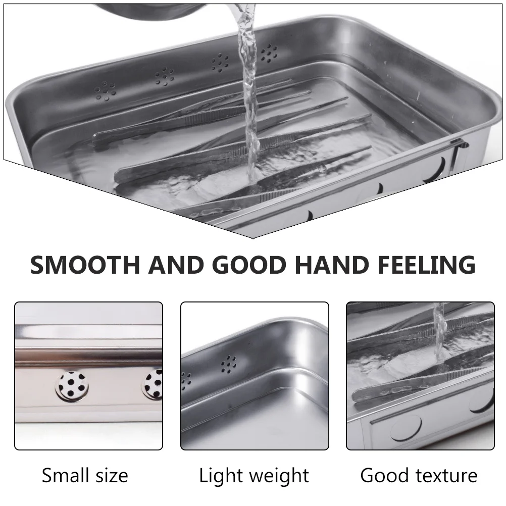 

1pc Stainless Steel Box With Lid Hole Silver Storage Container For Medical Tools Multi-Purpose Tray Soaking Case