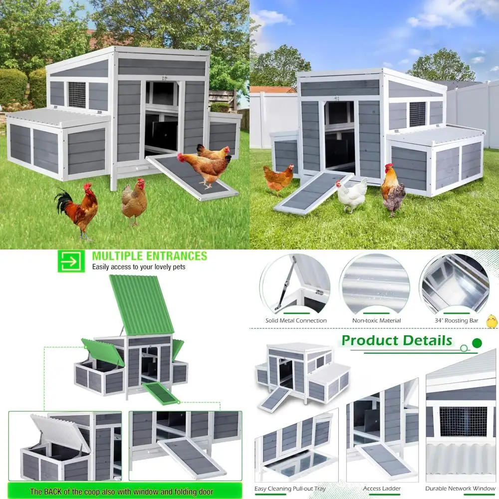 

Прочный деревянный куриный домик с двумя большими зонами вложенности, подходит для 4-6 курей, открытый корпус для птицы для уток и курей