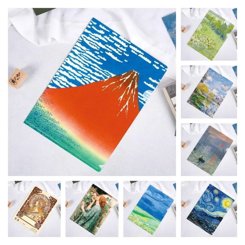 

Cute Storage Bag L Shaped Folder Presentation Folder Famous Painting Series A4 File Folder Documents Paper Organizer School