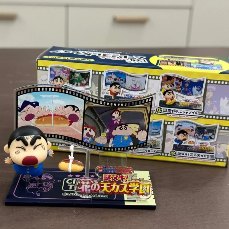 Re-Ment-Crayon de película Shin-chan, caja ciega de escena, juguetes, figura, tablero acrílico, colección, decoración de escritorio, regalos de cumpleaños en miniatura para niños