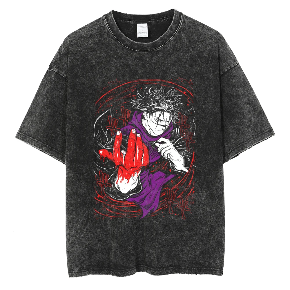 

Men Anime Graphic Print T Shirts Washed Vintage Oversized T-shirt Harajuku Streetwear Cotton Loose Short Sleeve Tshirt Tees Tops