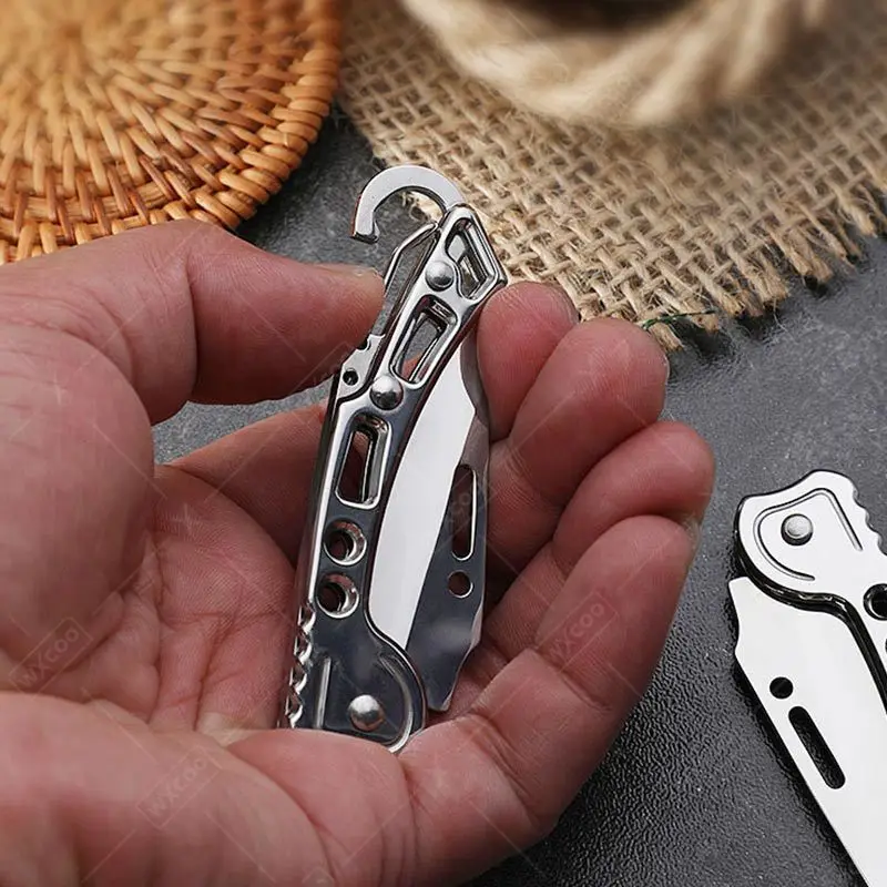 Stainless Steel Folding Peeling Knife Kitchen Fruit Knife with Non-slip Handle Utility Keychain Knives for Kitchen Accessories