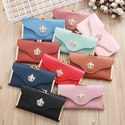 Women's Long Coin Wallet Made of Leather Crown Flip Hasp Credit Card Holder Purses for Girls Female Portable Clutch Dinner Bag