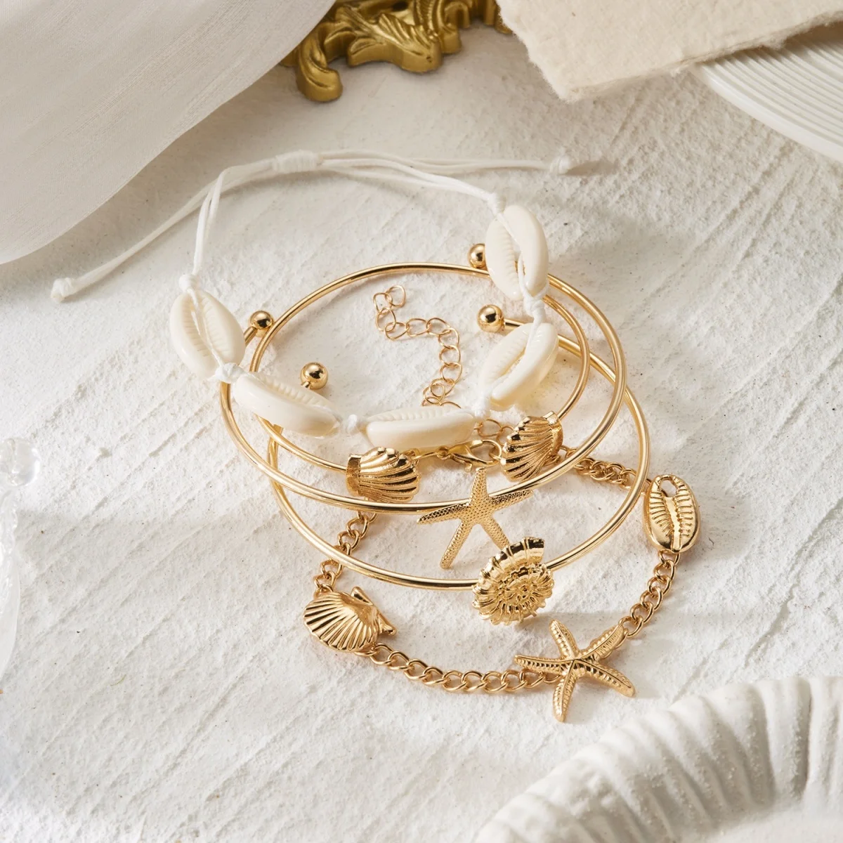 Böhmisches Mehrschichtiges Seestern-Muschel-Armreif-Set für Damen und Herren, Sommer-Strand-Urlaub, klobiger Armreif, Party-Schmuck – Detail 21