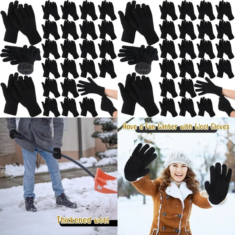 

Winter Warmth Knit Fleece-Lined Gloves for Men & Women - Stretchy Wool Blend, Full Fingers, Ideal for Cold Days