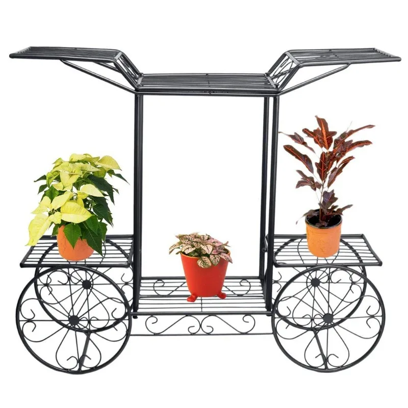 Large Metal Plant Stand 6-Tier Garden Cart Plant Holder Wrought Iron Display Shelf for Outdoor and Indoor Garden Decoration