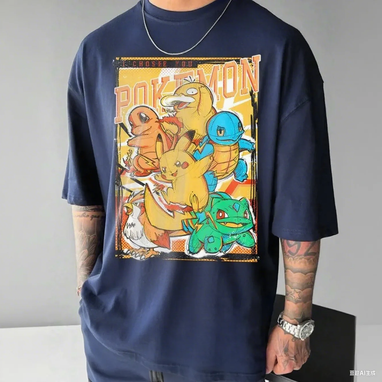 

Anime Pokémon Cotton T - Shirt – Front Print of Pikachu, Squirtle & Friends with ‘I Chose You’ Energy, Pure Cotton Comfort