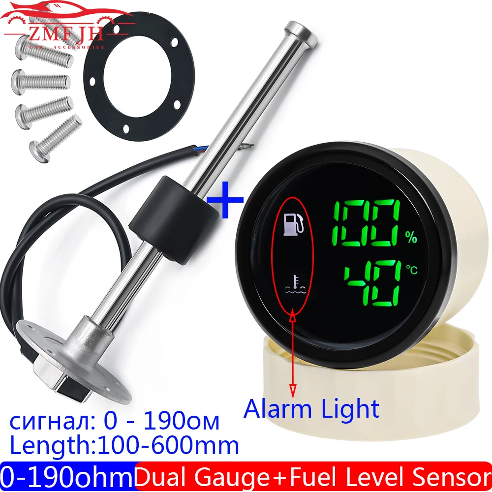 0-190 Ohm Fuel Level Sensor+Fuel Level Gauge with Alarm Light Digital 2