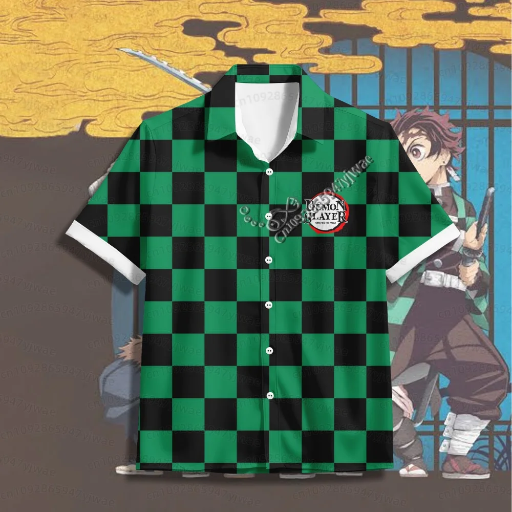 26 T-shirt de plage Demon Slayer à manches courtes pour homme, nouveau style 2026, T-shirt hawaïen pour homme à motif d'anime japonais, T-shirt pour homme
