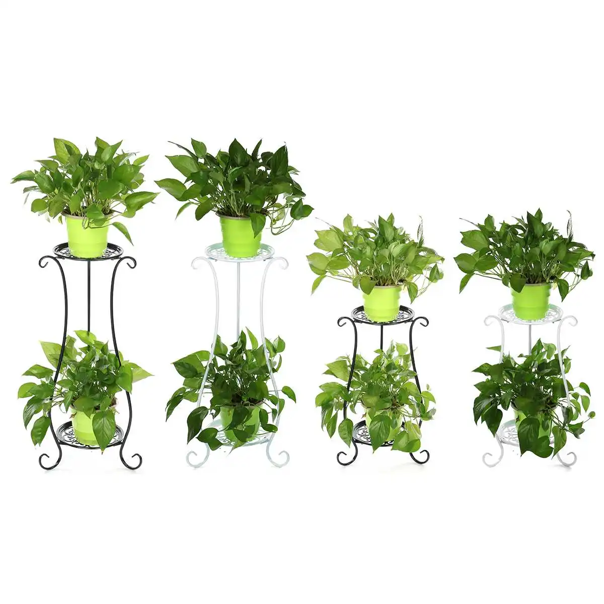 2 Tier Wrought Iron Flower Plant Pot Stand Pot Rack Stand Bracket Round Gardenpot Base Holder Shelf  Indoor Balcony Home Decor