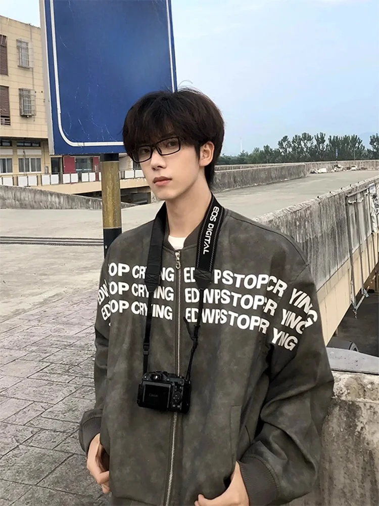 

Cleanfit Letter Print Suede Jaet Men's Sle Autumn High Street Baseball orm Loose Fit Cool Upper Apparel