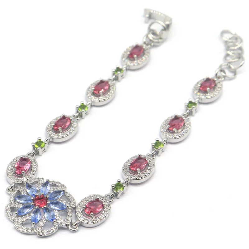 19x19 مللي متر متعدد الألوان الرودوليت العقيق البنفسجي تنزانيت الزبرجد لندن الأزرق توباز تشيكوسلوفاكيا المرأة الفضة سوار 7-7.5 بوصة #2