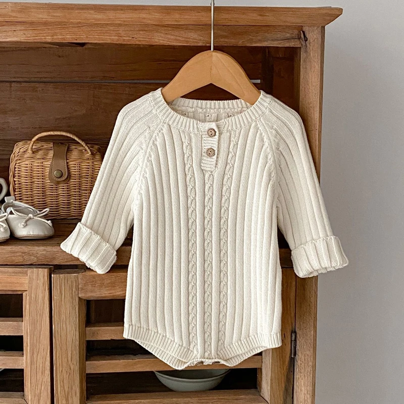 

Spring and Autumn New Baby Clothing, 0-3 Year Old Boys and Girls, Sleeves Knitted Solid Color Versatile Short Crawler jumpsuit