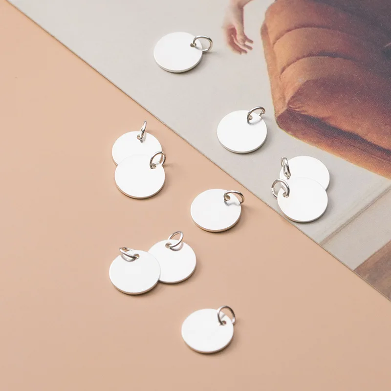 

S925 Sterling Silver Flat round Disc Pendants 8-10mm for DIY Bracelet Making Jewelry Crafts