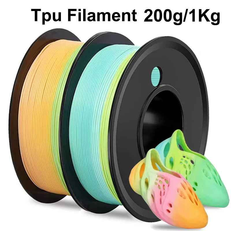 

200g 1Kg TPU Rainbow Flexible Filament 1.75mm 3D Printer Filament Printing Roll FlexMaterials 95a Rainbow Fresh Green Gummy