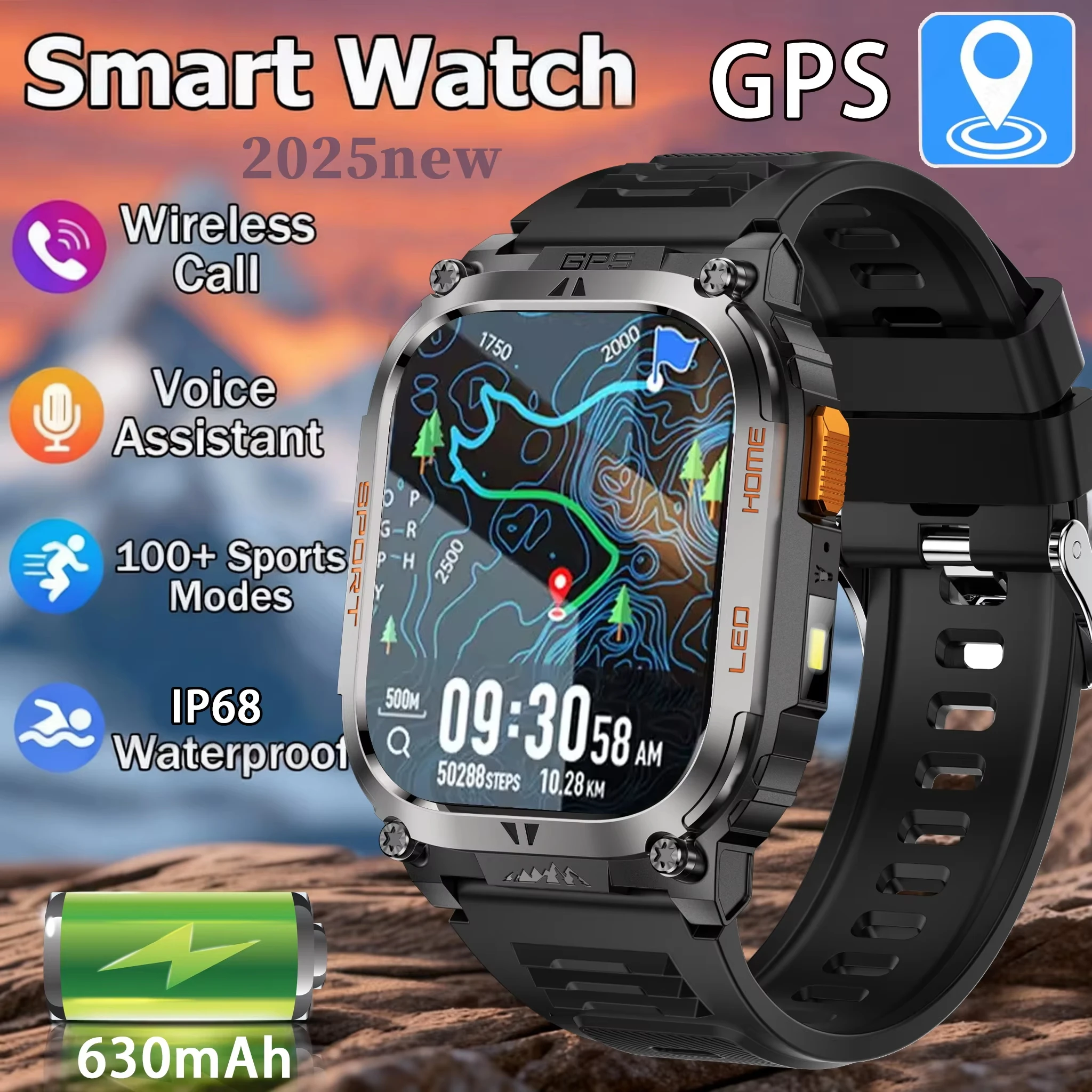 

2026 HD Screen 1.96inch GPS Tracking BT Call LED Flashlight Compass Waterproof Sport Smart Watch Smartwatch For Android iOS Gif
