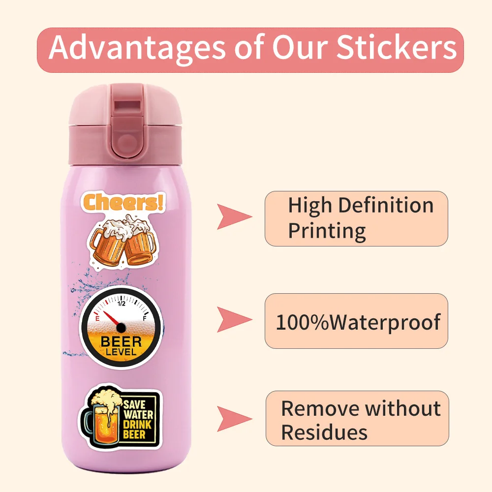 110PCS Cartoon Beer Creative Decorative Luggage Water Cup Stationery Computer Waterproof Sticker