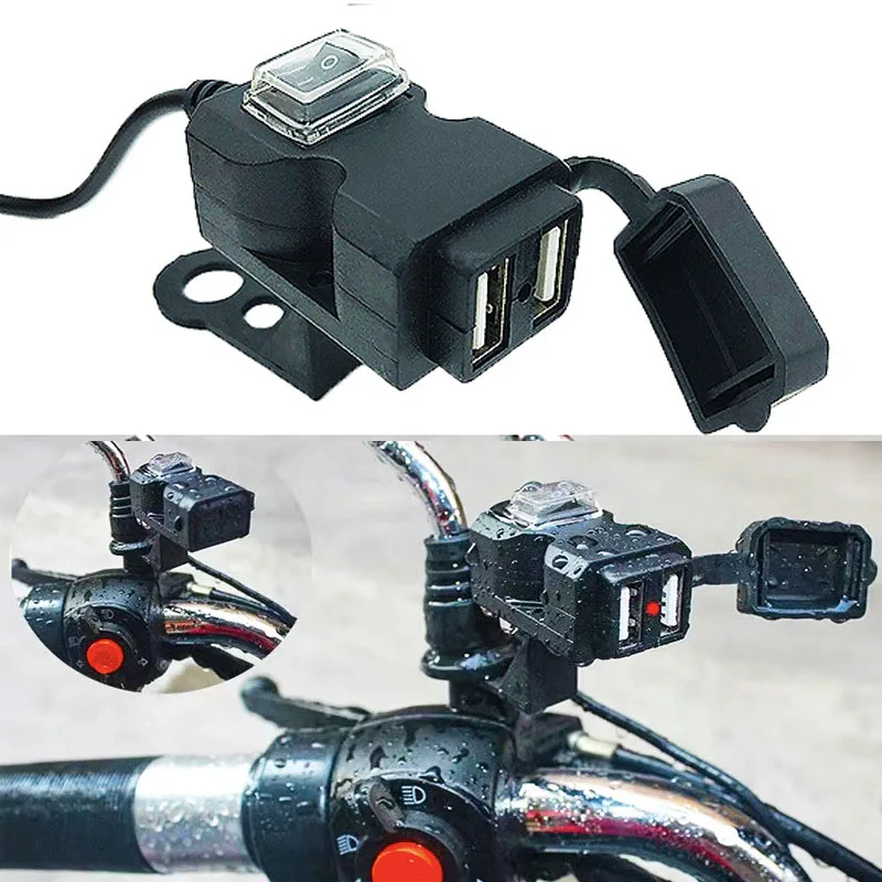 

12V-24V Dual USB Port Waterproof Motorbike Motorcycle Handlebar Charger Adapter Power Supply Socket for iphone samsung huawei