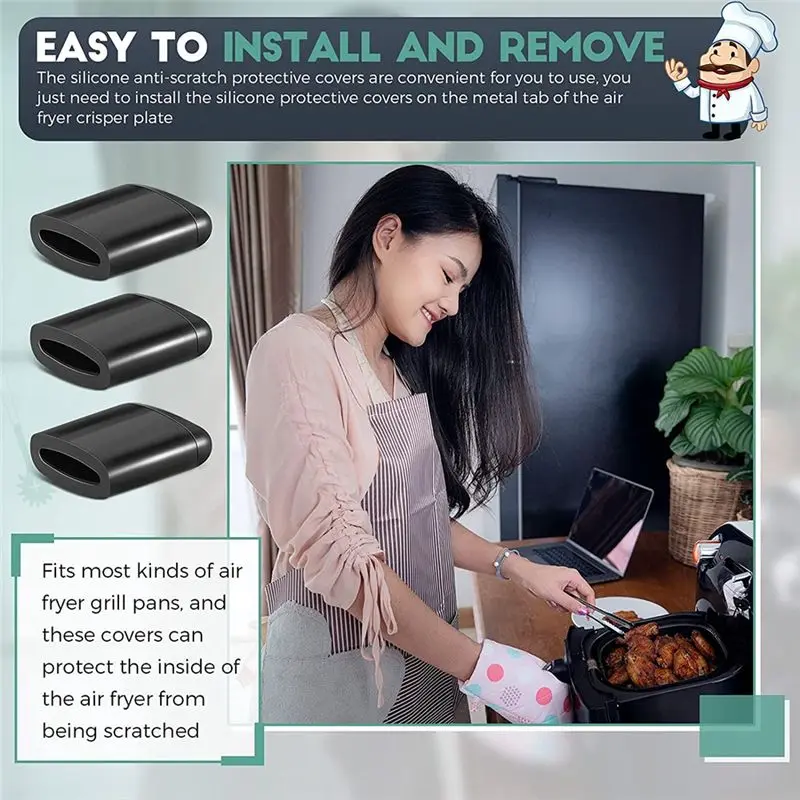 【PLAISIR】2X Air Fryer Rubber Bumpers,Air Fryer Tray Rubber Replace Parts,Non-Scratch Protective Covers For Air Fryer Pan - view 4