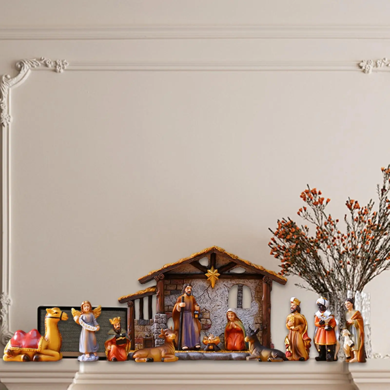 Christmas Nativity Scene Decor Handmade Jesus Manger House Figurine Collection Miniatures Traditional Tabletop Scenes Decoration