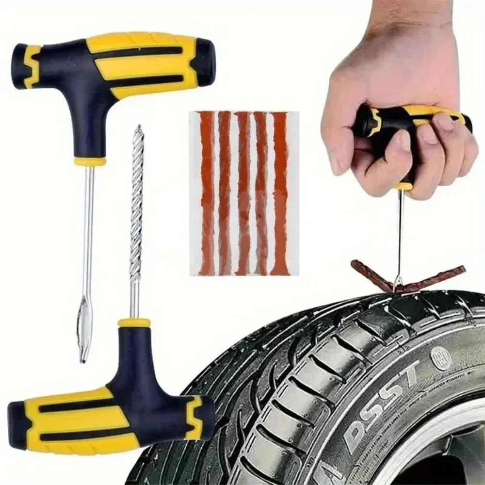 Car Tire Repair Kit with Tools & Adhesive – Durable Plug Strips Included, Uses for Tubeless Tyre Emergency Puncture Fix