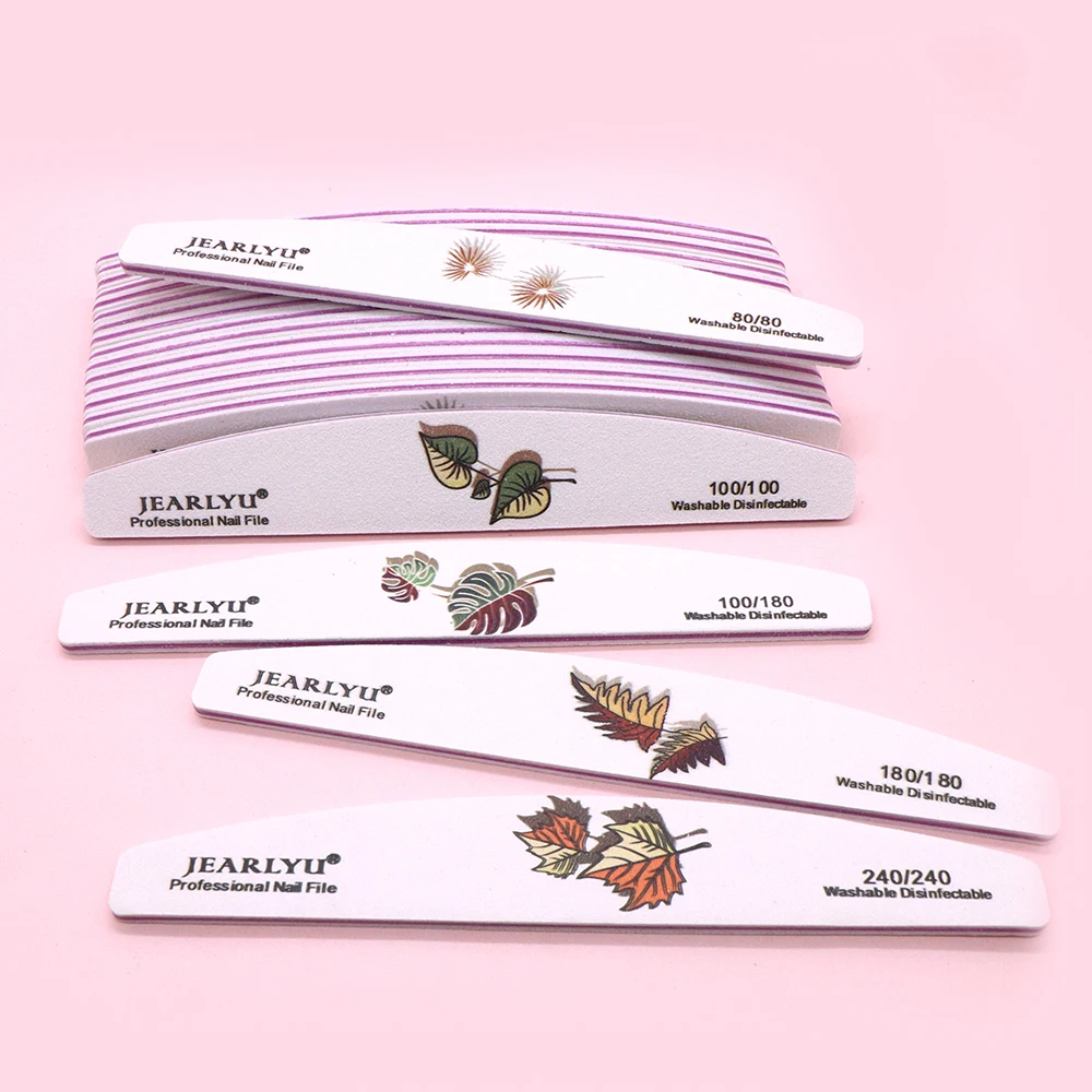 

25Pcs Printed Leaf Nail File For Manicure 80/80 100/100 100/180 180/180 240/240 Sandpaper Nails Buffer File Nail Art Accessories