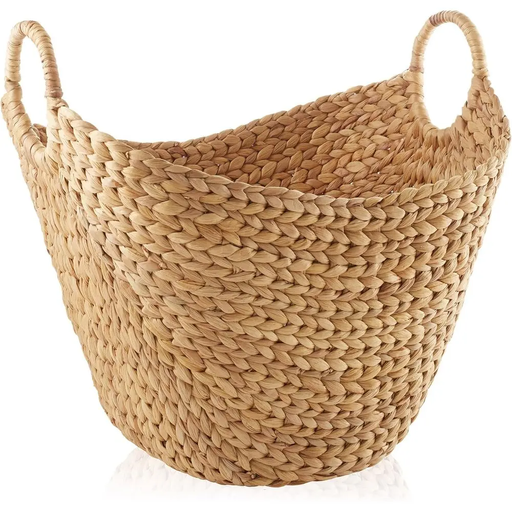 

Natural Woven Water Hyacinth Laundry Basket with Handles - Multipurpose Storage for Blankets, Bathroom, Bedroom, Living Room