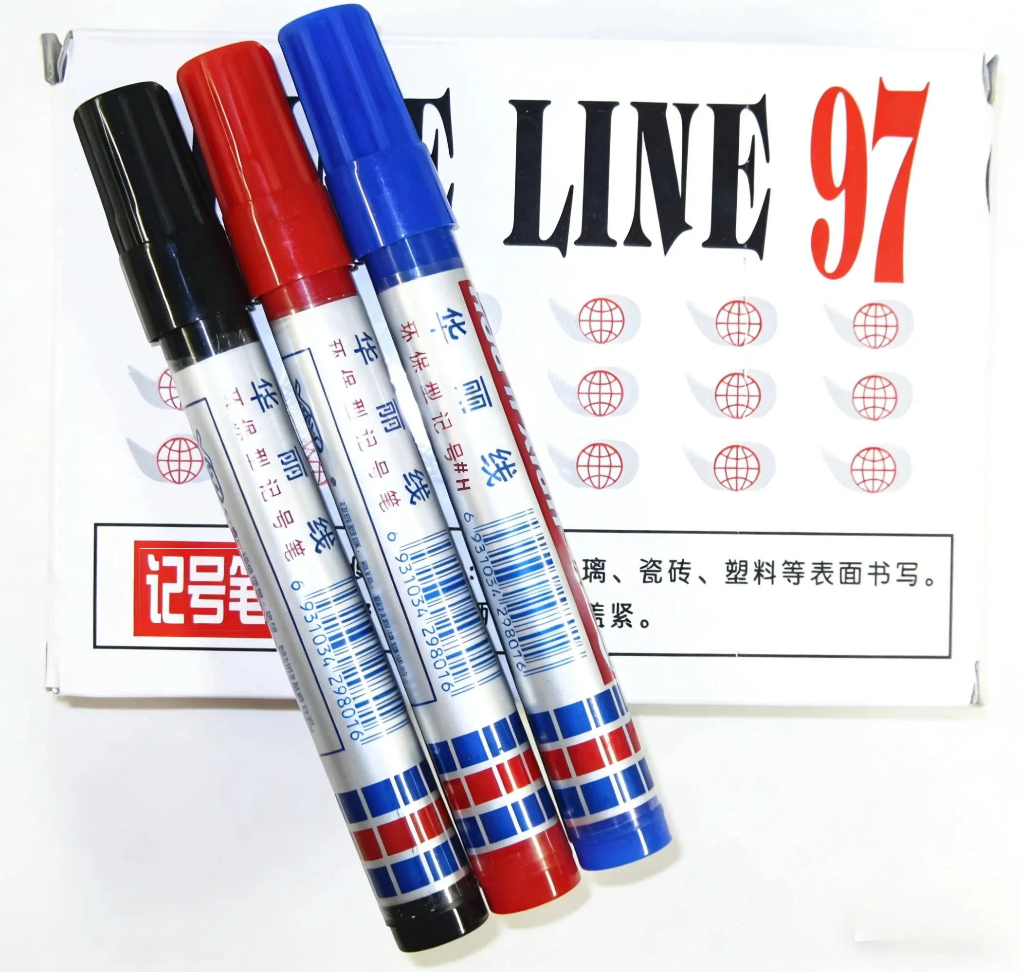 

Huali Line 97 Permanent Marker Oil-Based Big Head Pen Red Black Blue Box Marker Office School Stationery Writing Supplies