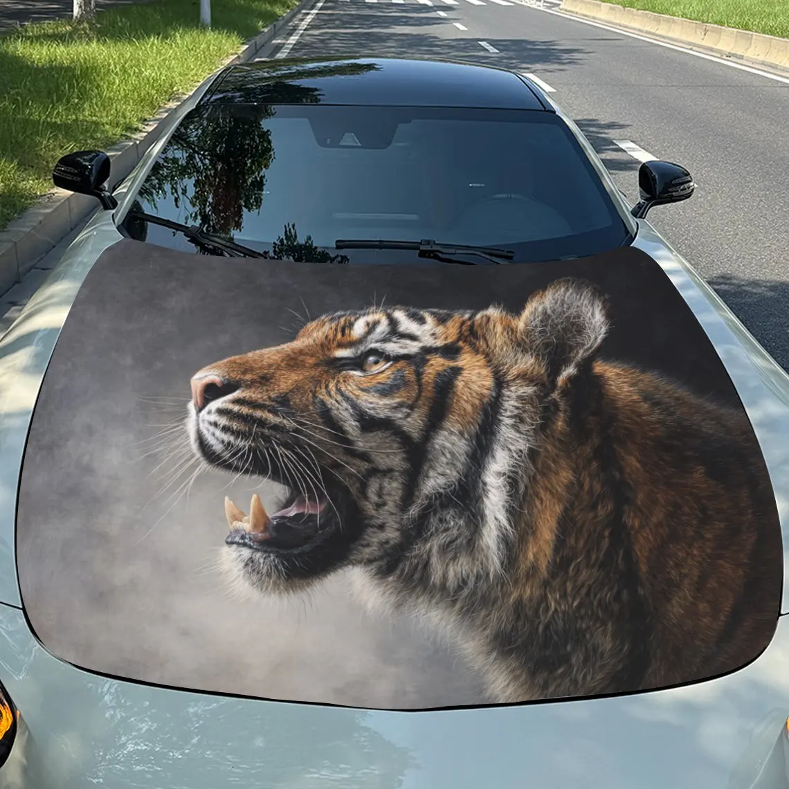 Car Decals Tiger with a Lifelike, Realistic - style Artistic Appearance, Showcasing a Roaring Pose and Conveying a Strong Sense