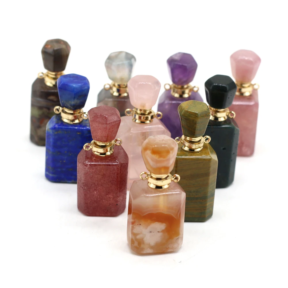 Fashion Charm Natural Stone DIY Openable Unisex Crystal Lapis lazuli Perfume Bottle Pendant Jewelry Making Necklace Accessories