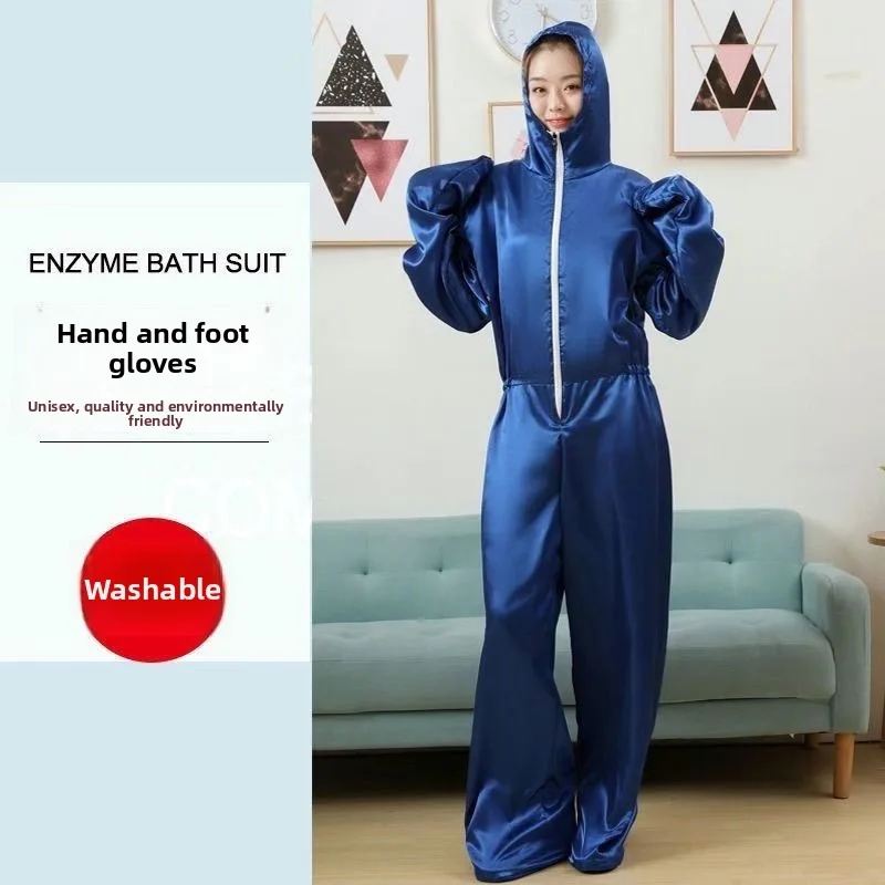 Unisex Full Body One Piece Silk Protective Suit Hooded Footed Wear Resistant Complete Outfit Sand Bath Enzyme Bath Mineral Daily