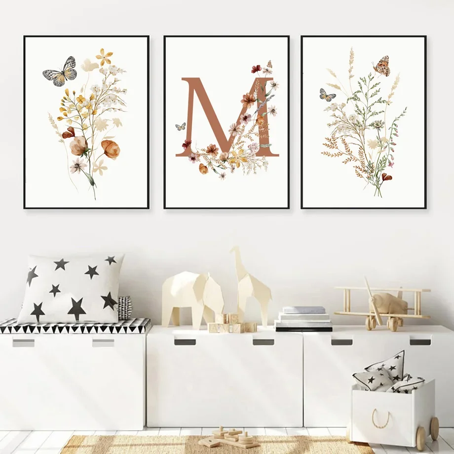 Boho Rainbow Wildflowers Butterflies Nursery Nordic Posters And Prints Wall Art Canvas Painting Pictures Kids Baby Room Decor