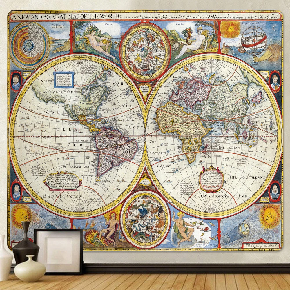 Medieval Nautical Maps Psychedelic Scenes Home Decor Tapestries Hippie Boho Room Wall Decor Wall Hanging