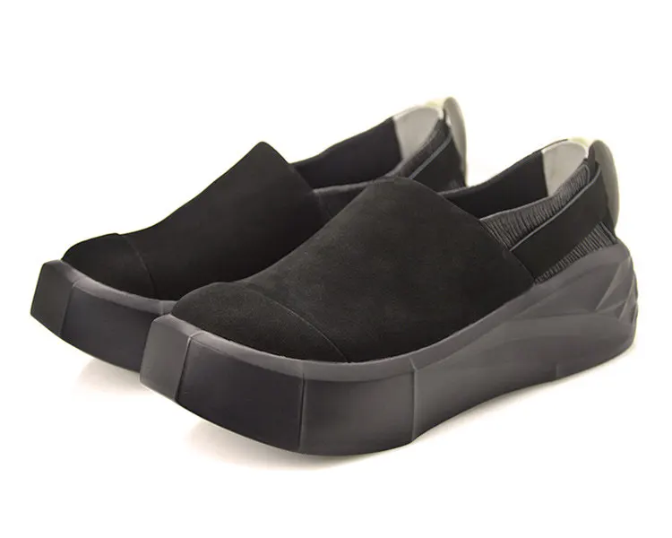 Men's Loafer Shoes Casual Suede Leather Platform Sneakers Thick Sole Luxury Autumn Flats Designer Walking Black Shoes
