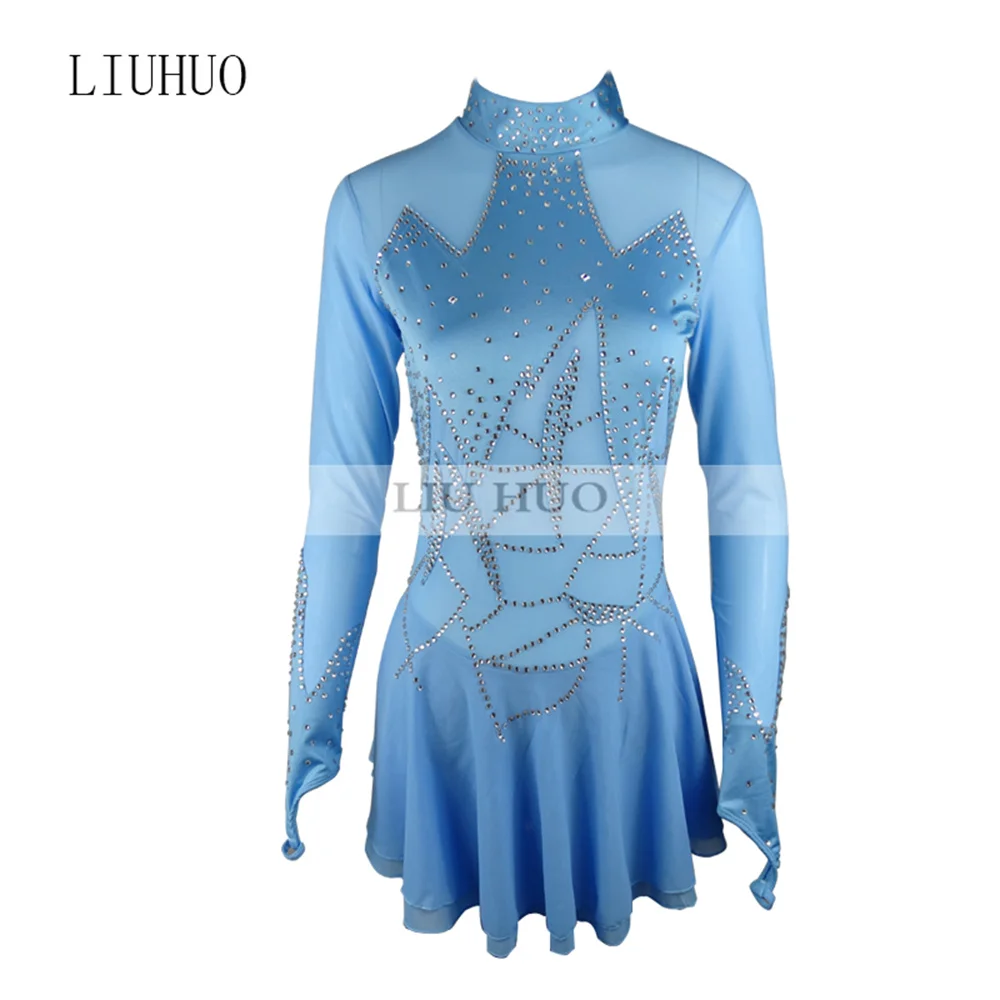 

LIUHUO платье для фигурного катания для женщин и девочек, купальник для соревнований по художественной гимнастике, детский балетный трико на роликах, небесно-голубой