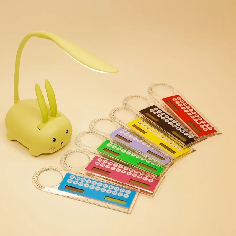 مسطرة صغيرة رفيعة للغاية مع آلة حاسبة بالطاقة الشمسية عدسة مكبرة آلة حاسبة متعددة الوظائف 10 سم مستلزمات مكتبية مدرسية #5