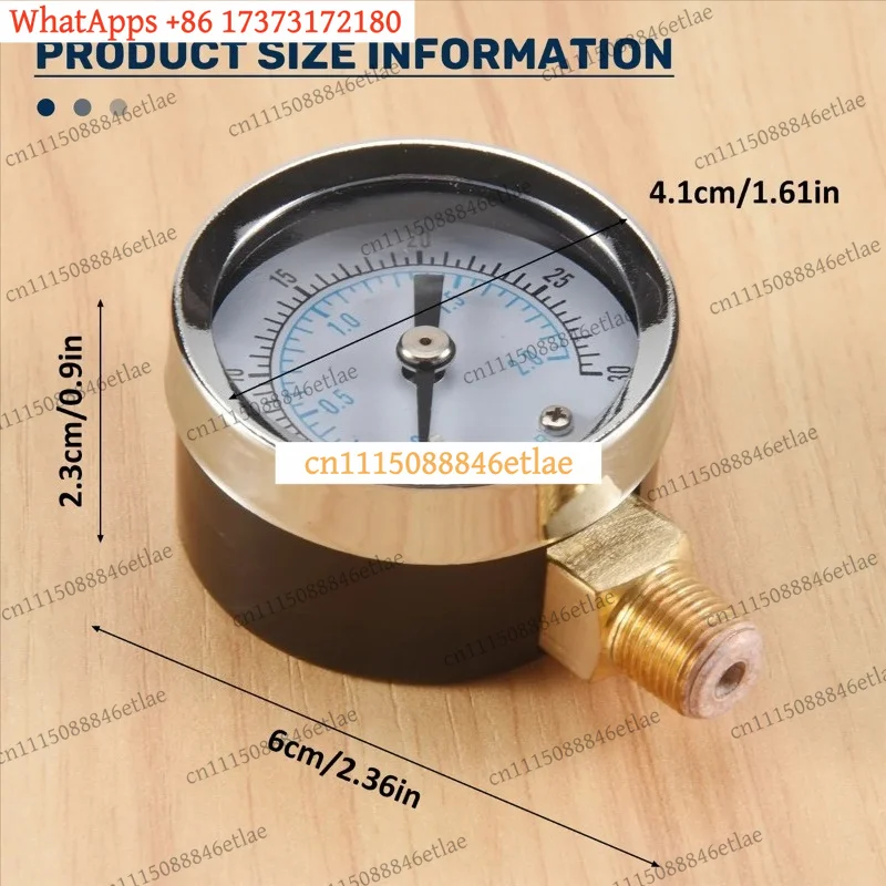A06K Pressure Gauge 0-30 PSI 0-2 Bar Mini Dial Compressor Meter Hydraulic Gage Double Scale Black Universal