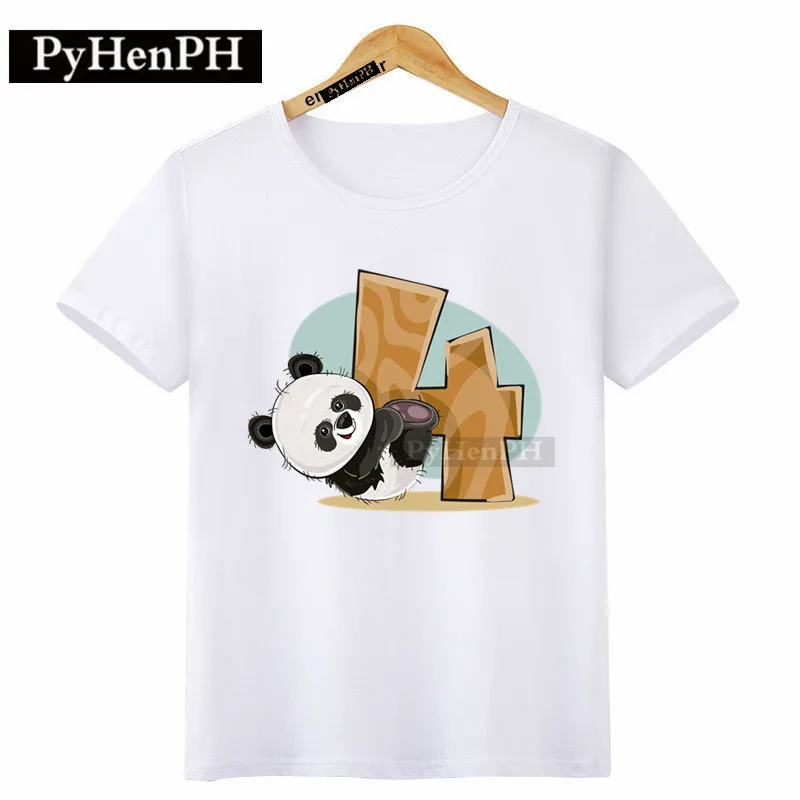 T-shirt estampada dos desenhos animados para crianças, roupas superiores para festa de aniversário, roupas para meninas e meninos, panda, primeiro ano