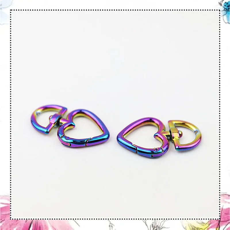 20pcs Heart Shape Rainbow Colored Bags Strap Swivel Trigger Snap Hook for Handbag Keyring Collar Clips DIY Leather Accessories