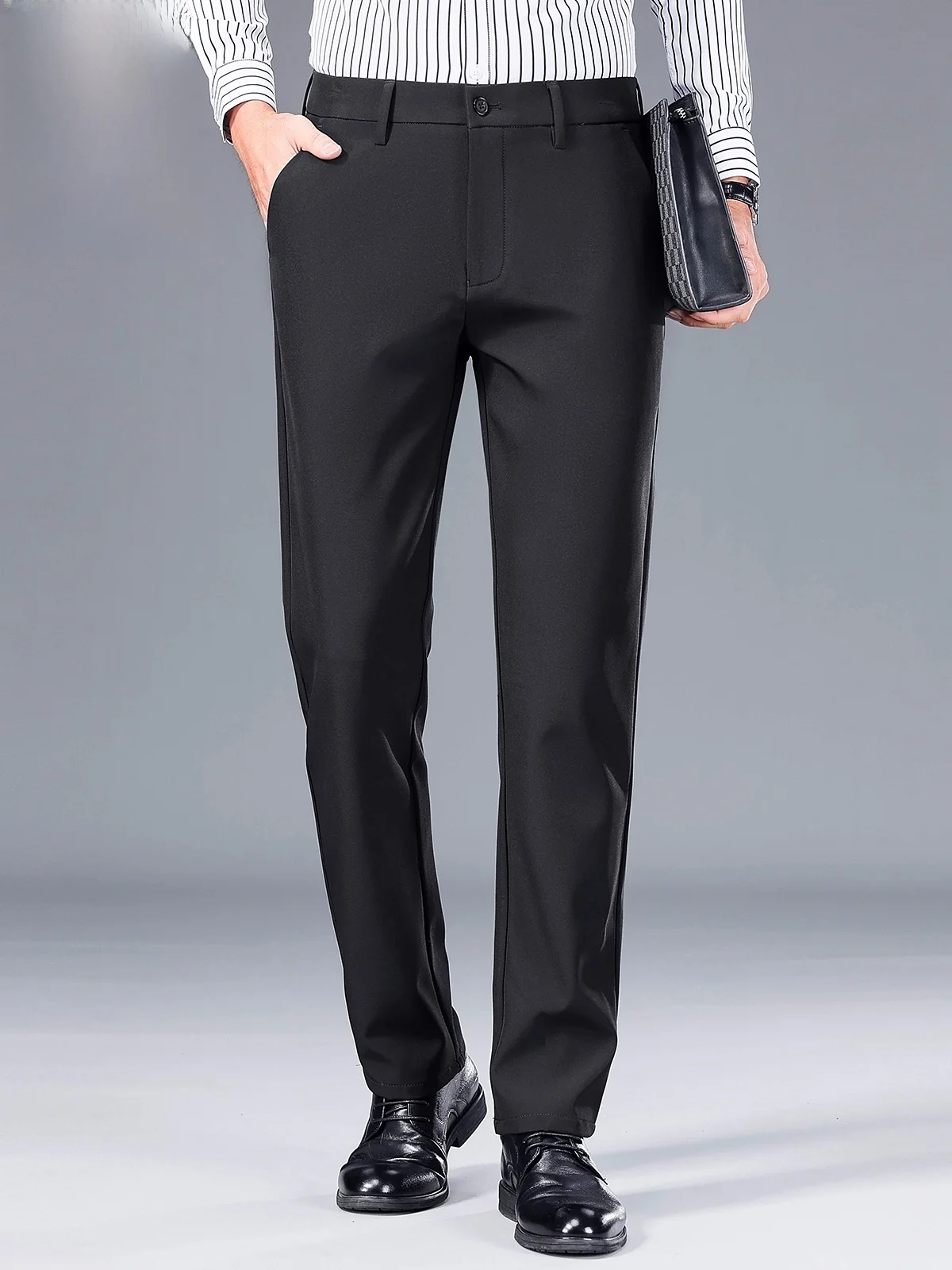 

Мужские повседневные брюки из ледяного шелка, эластичные, облегающие, летние, новые, модные, тонкие, прямого кроя