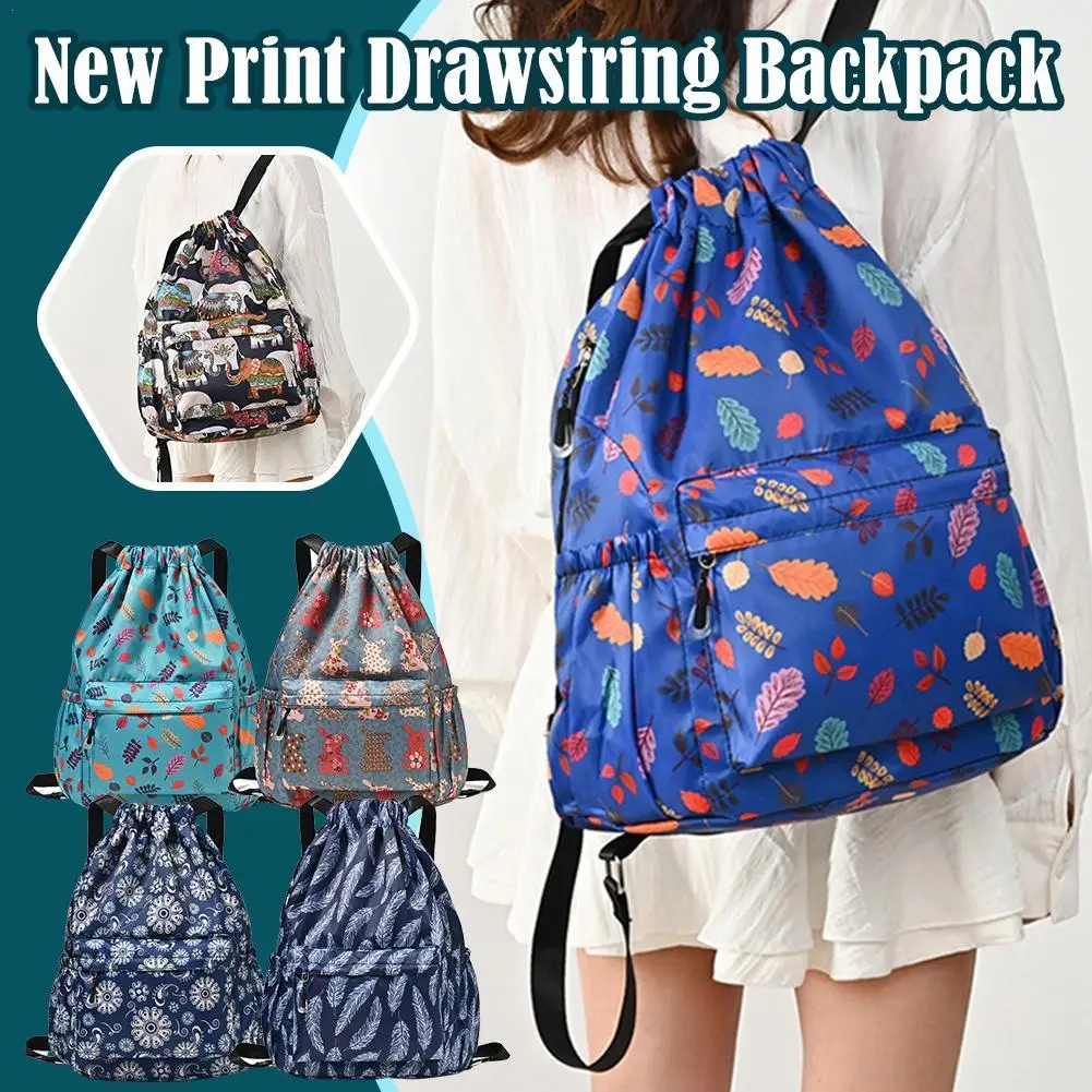 Printed Drawstring Backpack Niche Design Large Capacity Backpack Outdoor Sports Fitness Bag Large Capacity Multi-functional Use