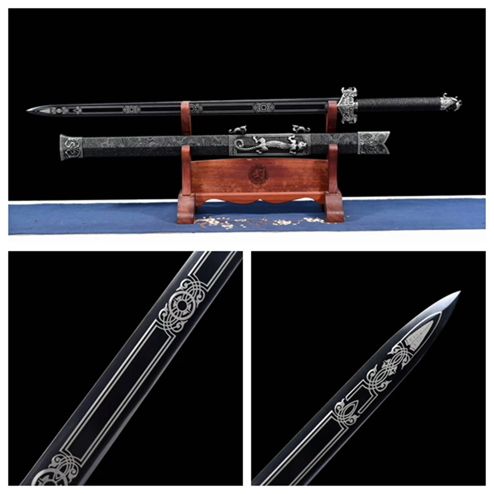 

Black WUSHU Sword Body Building Equipment Blade Han Jian Manganese Steel Phoenix Lucky Beast