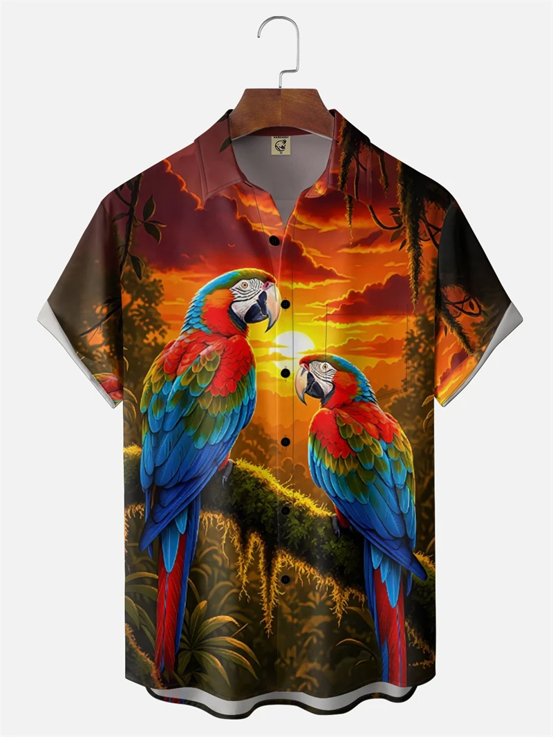 Funny Parrot 3d Print Hawaiian Shirt For Men Clothing Fashion Casual Beach Shirts Hawaii Blouse Vocation Button Shirts