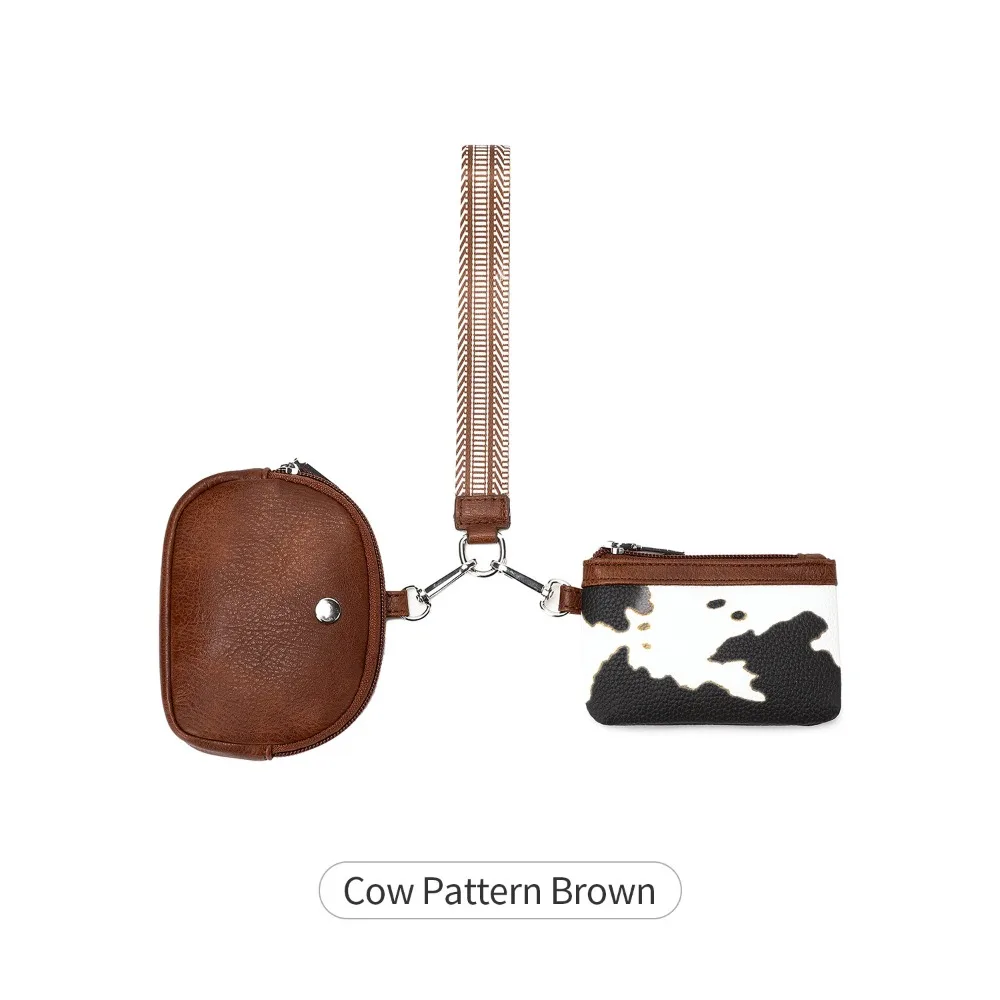 PU Leather Mini Wristlet Wallet Zipper Portable Keychain Short Wallet Double Pocket Card Bag Short Fold Over Purse Daily Use