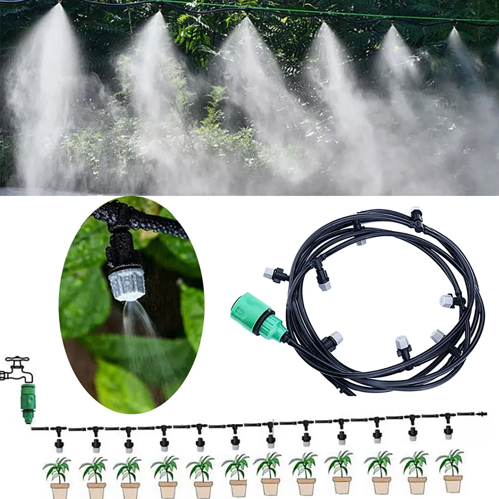 Outdoor Cooling Patio Misting System, Fan Cooler, Névoa de água, Jardim Pátio Spray, Hot Fogger, Estufa Suprimentos, 10m