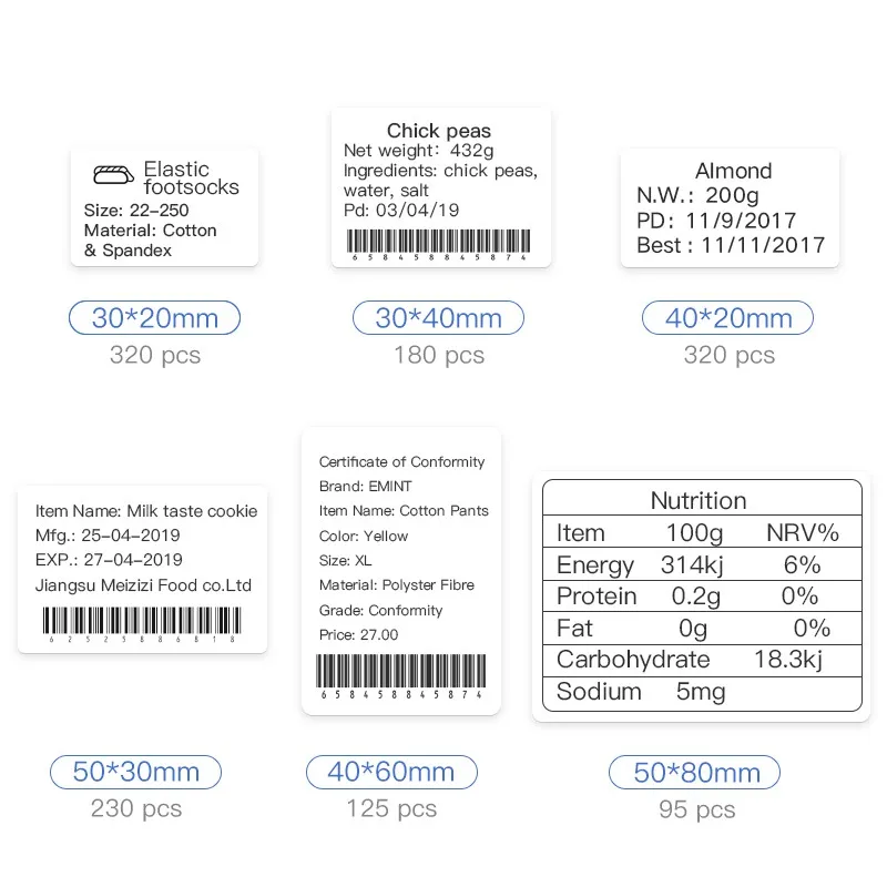 10 Rolls Niimbot B1 B21 B3S B203 Thermal Label Tape 40x30mm 40x60mm 50x30mm 60x40mm Waterproof retail store label sticker