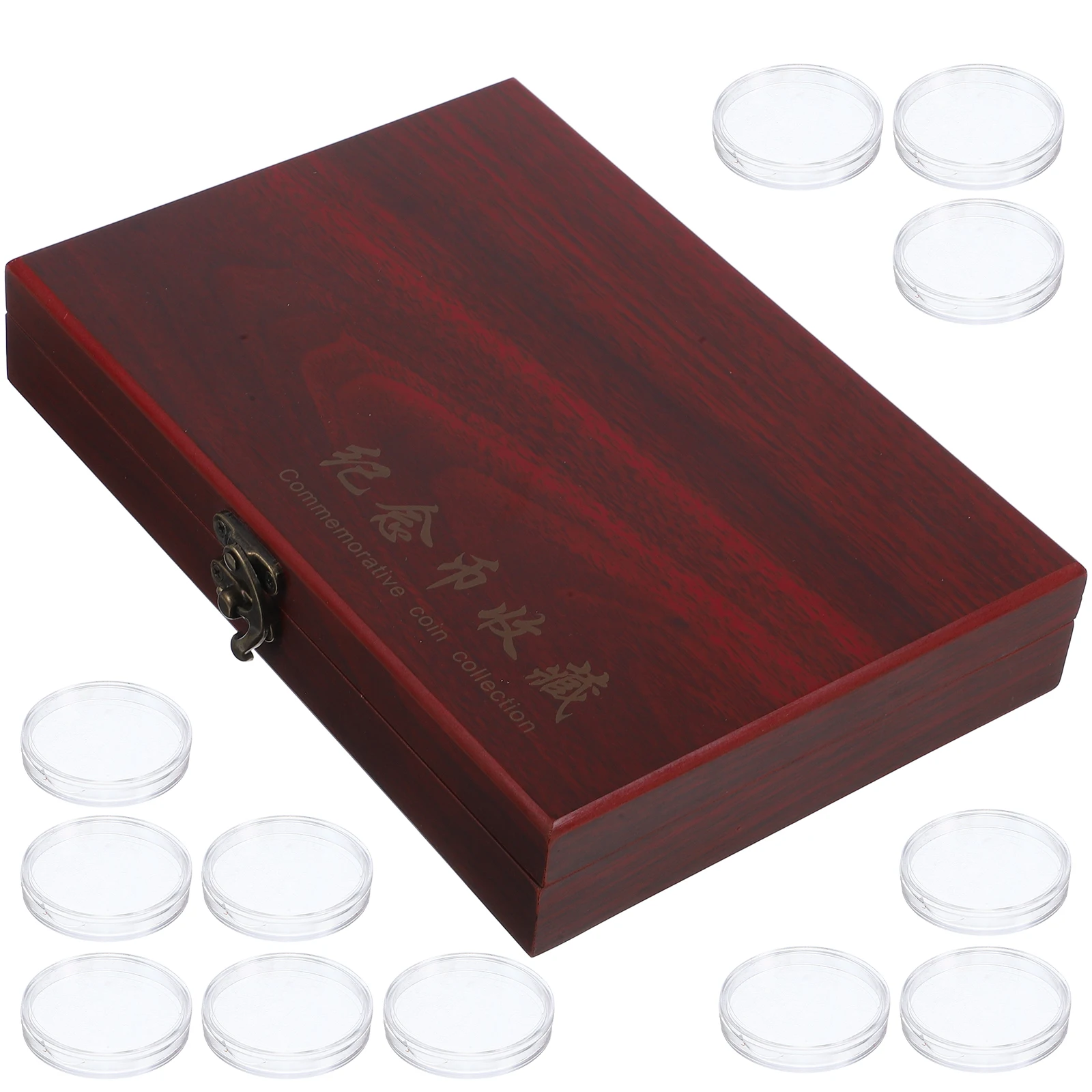 

Wooden 50 Red Wood Commemorative Coins Wood Container Wooden Coin Box Portable Compact Storage Container Collection Case
