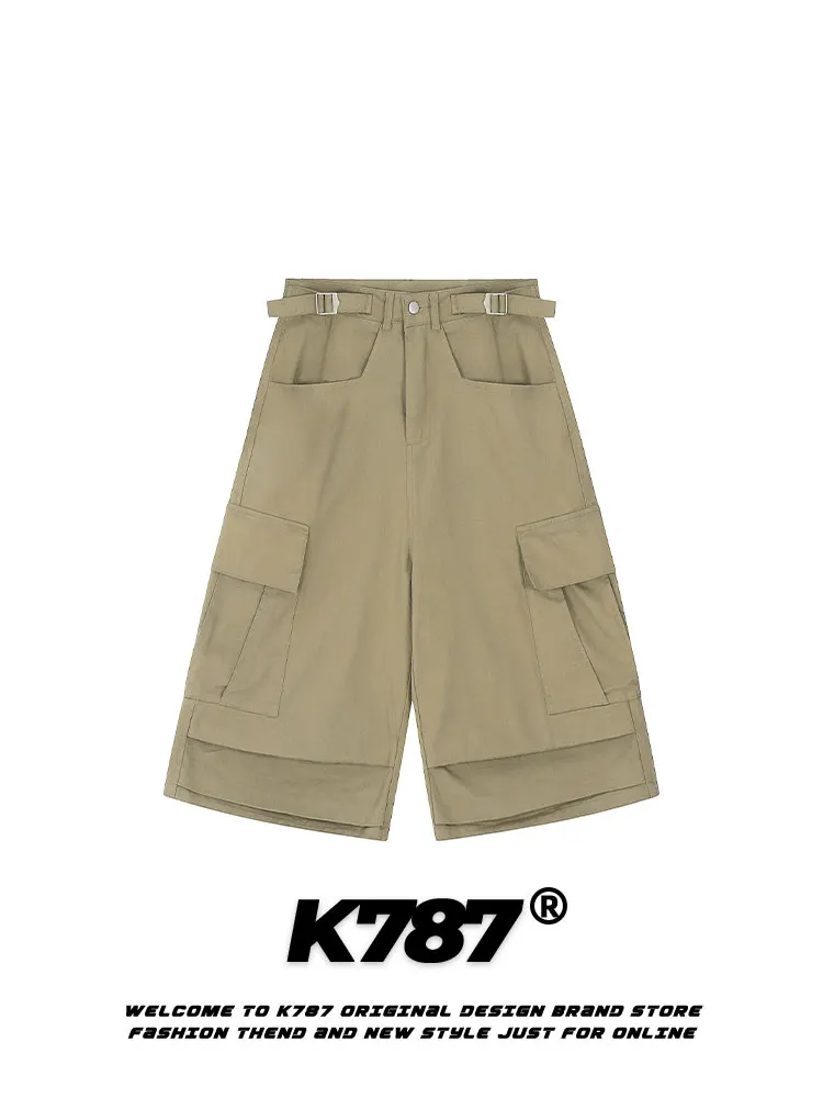 

American Retro Workwear Shorts Men's Loose Casual Cargo Pants Seven-Foot Straight Leg Cotton No-Wrinkle Mid-High Waist